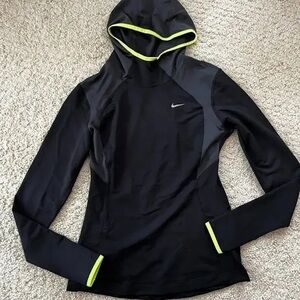Nike Black and Neon Green Long Sleeve Running Hoodie